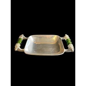 Wild Eye Designs Metal Serving Dish Small Green Bead Handles